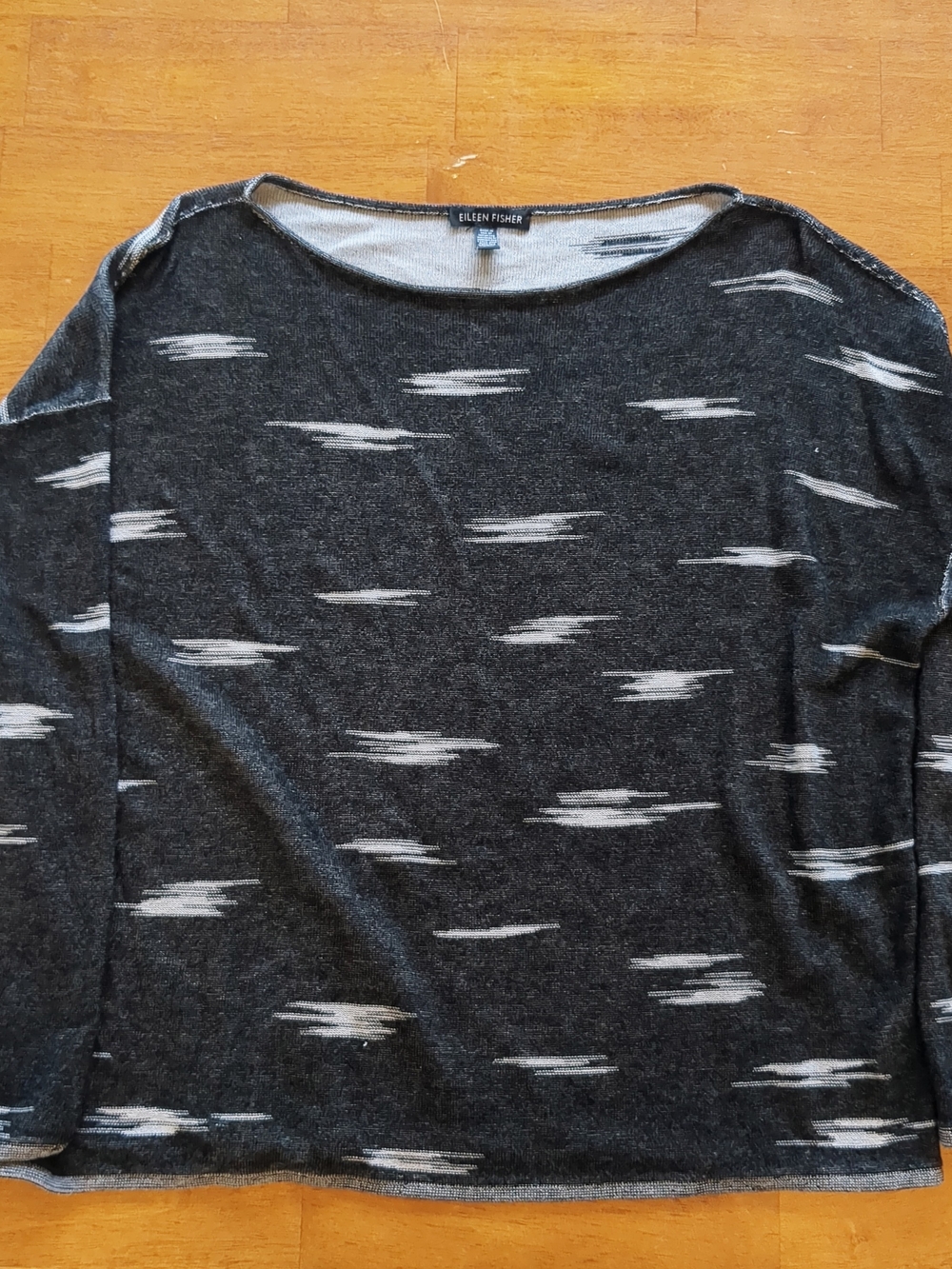 Eileen Fisher Charcoal Wide Neck Knit with Cream Birch Motif